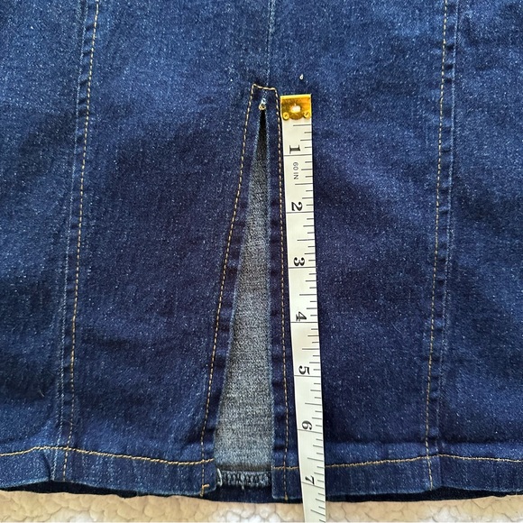 Helium Y2K vintage lace-up stretchy dark denim jean short mini dress front slit - Picture 8 of 11